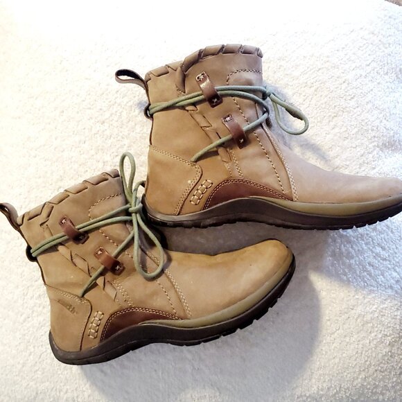 Earth Scenic Brown Khaki Leather Wrap Around Lace Ankle Boots Size 7 - Picture 2 of 12